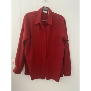 VTG Liz Claiborne LizSport Red Wool-blend Button Down Long Sleeve Shirt Sz Large